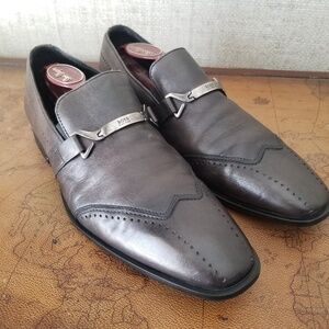 HUGO BOSS- Men’s Leather Loafer Slip-on Dress Shoe Pewter/Gray US 7.5 UK 6.5